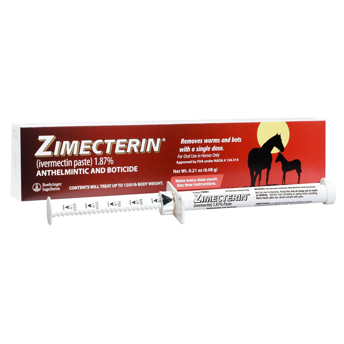 Merial Zimecterin Dewormer Paste Horses .21 oz Broad Spectrum Treats 1250 lbs