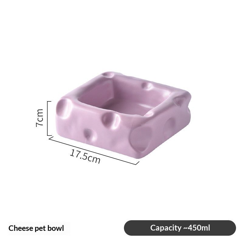 Creative Cheese-shaped Ceramic Bowl Cute Cat Food Dish