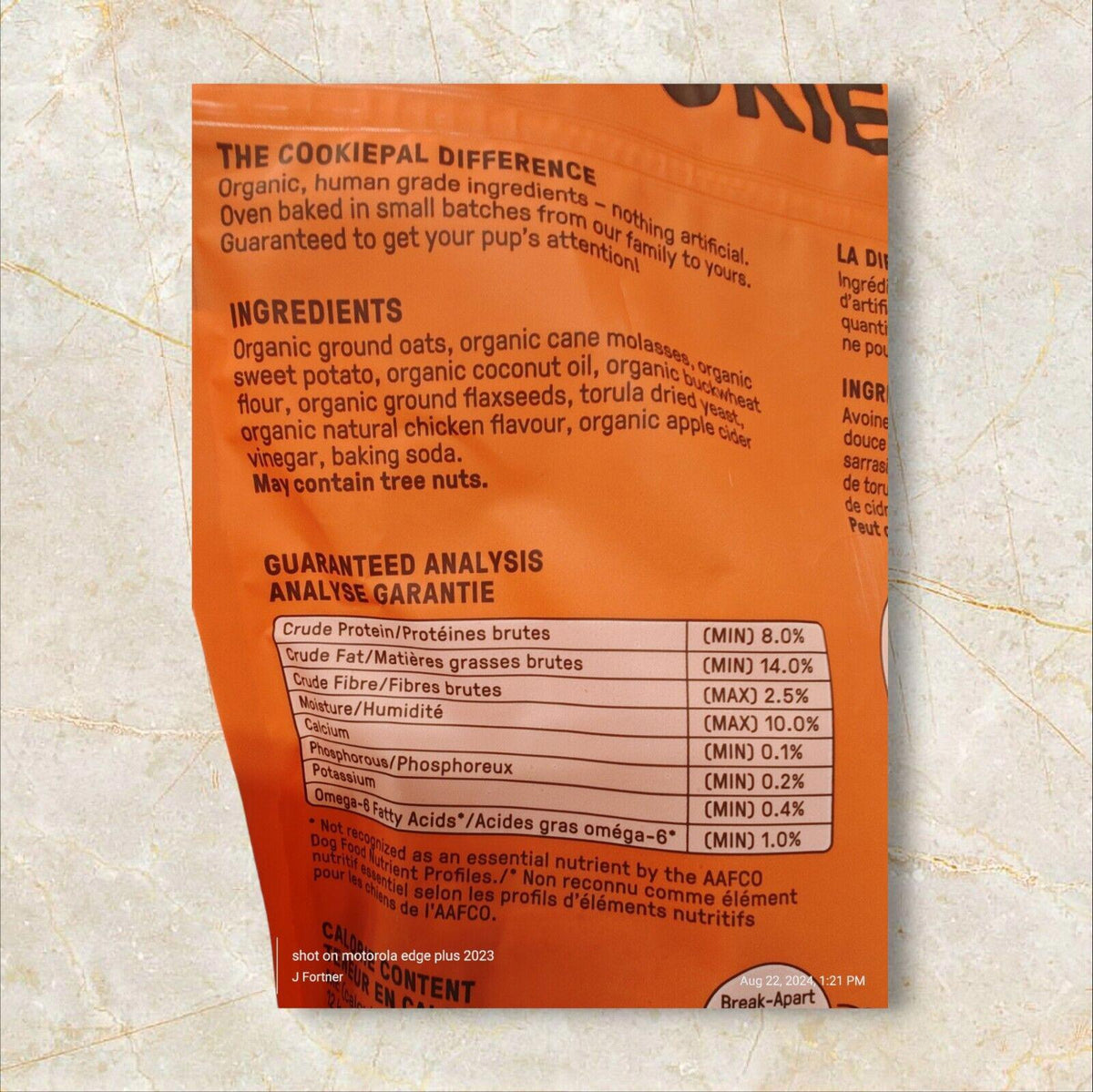 Cookie Pal 2 Lbs Galletas para perro de pollo y camote orgánicas de calidad humana