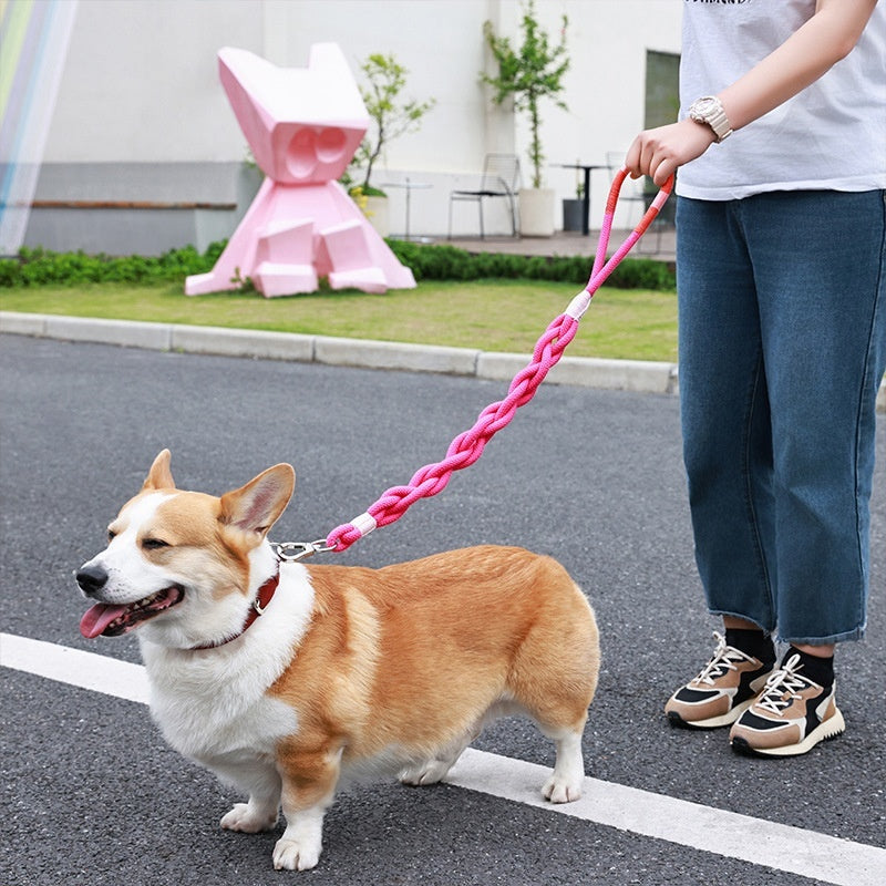 Dog Handmade Woven Leash Polyester Fiber Yellow