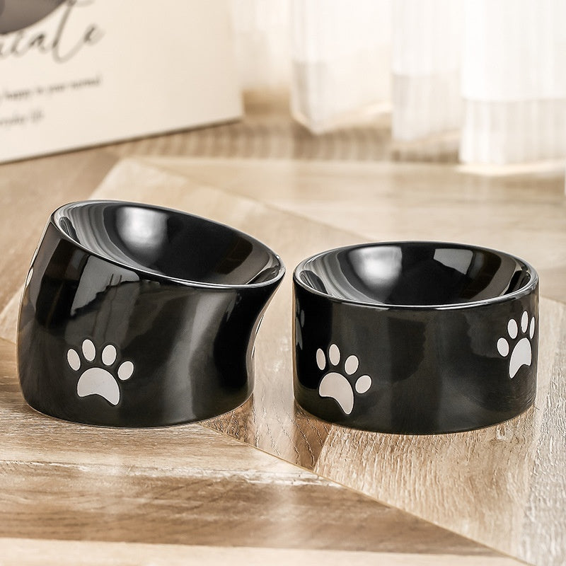 Drinking Water Neck Protection Pet Ceramic Oblique Mouth High Foot Food Basin