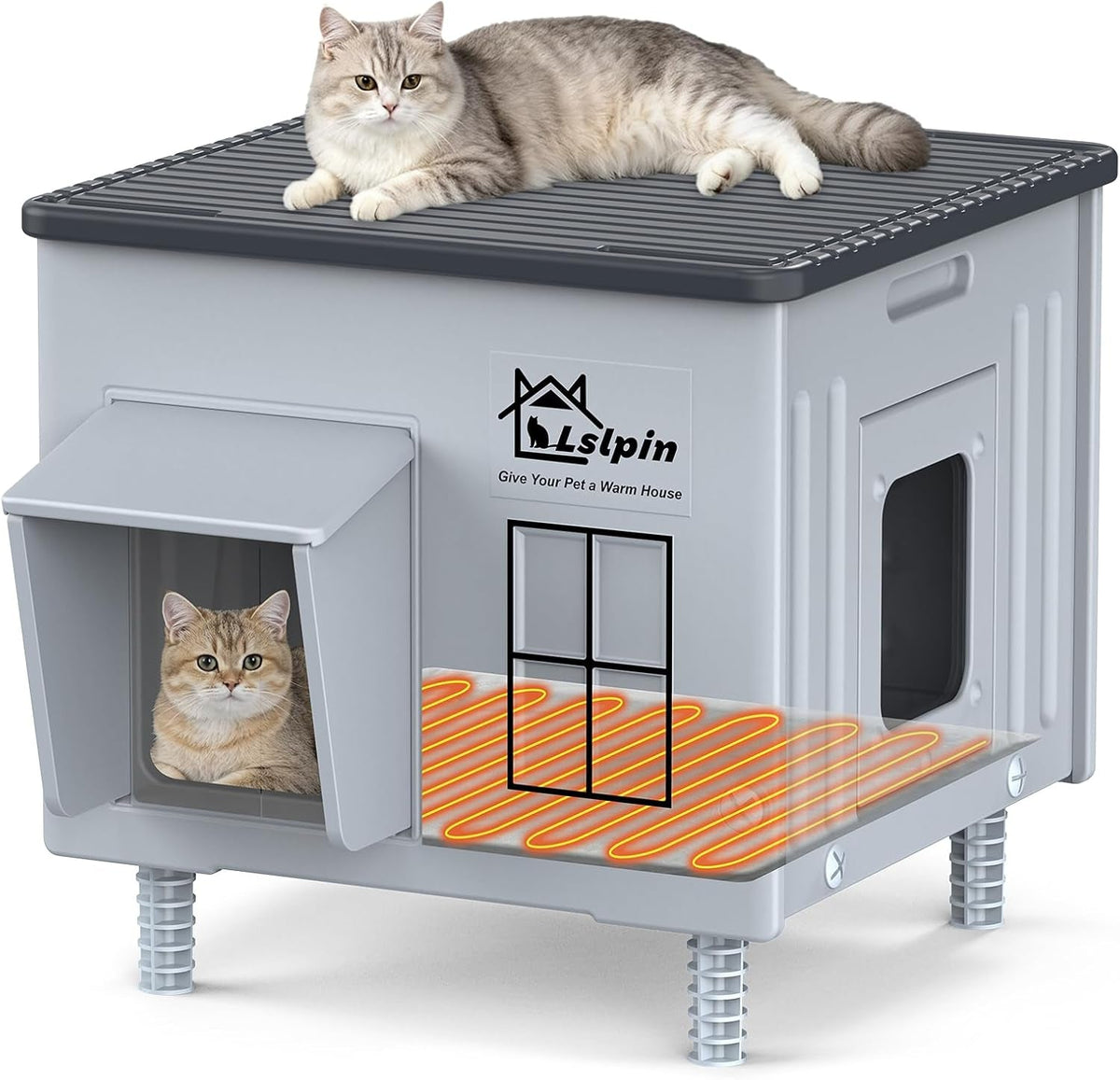 Elevated Insulated Heated Cat House with Escape Door, Standard