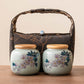 Hand-painted Magnolia Tea Storage Containers and Brocade Bag