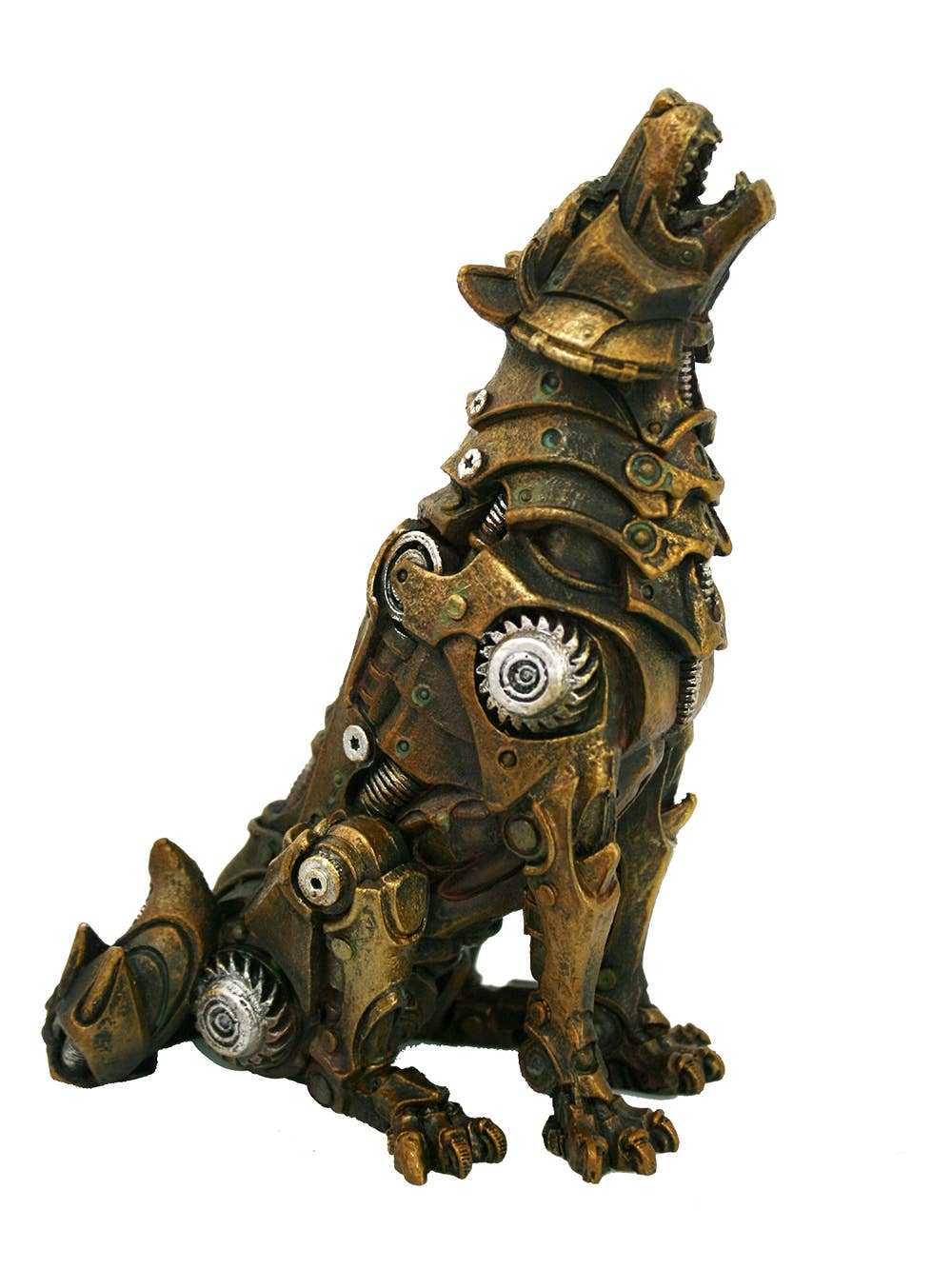 Estatua de lobo steampunk