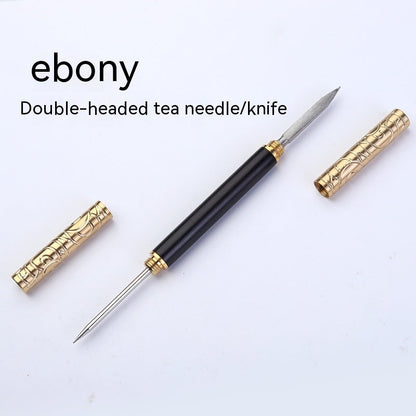 Double-headed Ruyi Golden Hoop Rod Tea Knife to Pry Copper Ebony Tea Needle