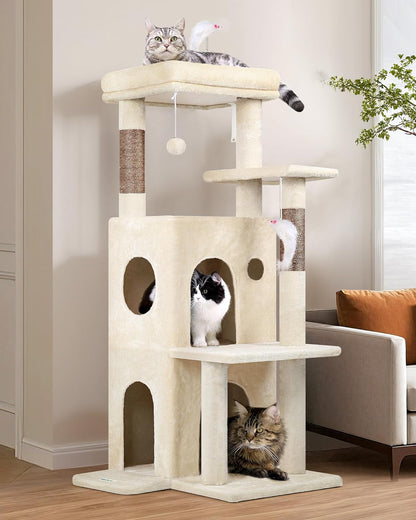 50-Inch Cat Tree for Large Cats with Scratching Post & Condos