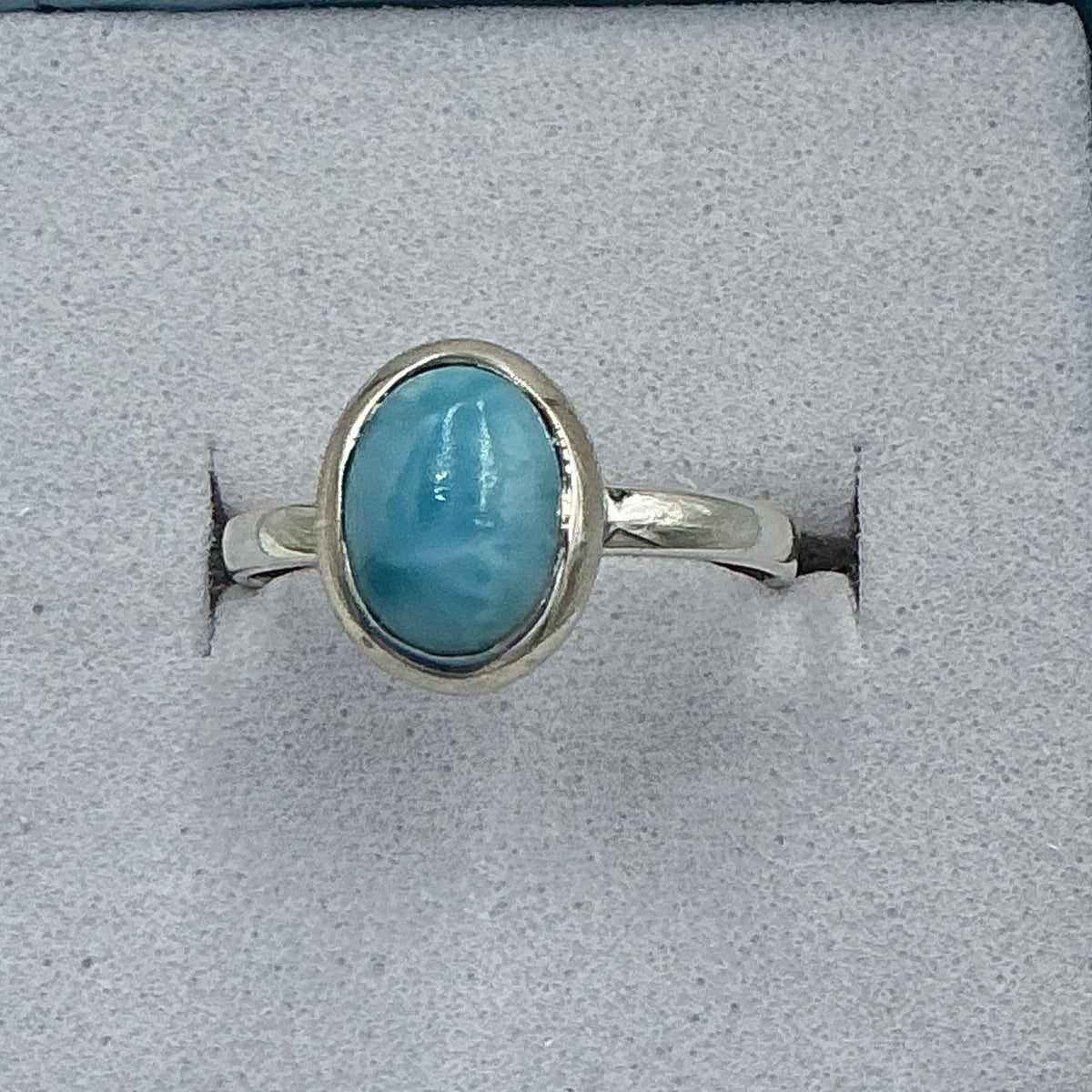 Anillo ovalado delicado de plata de ley con larimar - Talla 5 - Calma y comunicación
