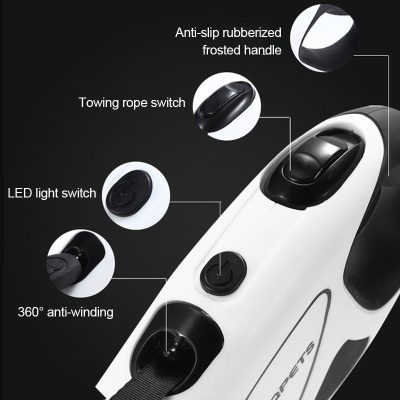 Correa automática retráctil para perro con luz LED de seguridad nocturna