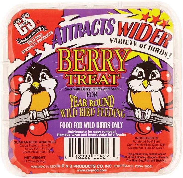 C&S Berry Suet Treat 11.75 oz Wild Bird Suet Cake Year-Round Cranberry Blend