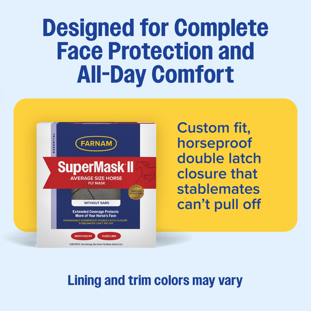 Farnam SuperMask II Horse Fly Mask No Ears Double-Latch Secure Mesh Eye Protection