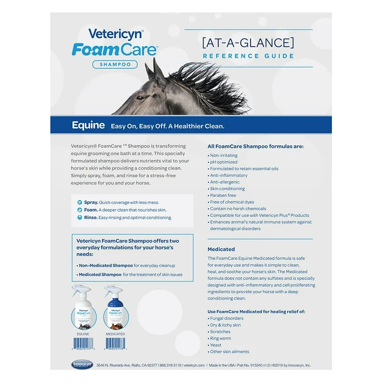 Vetericyn FoamCare Equine Shampoo for Healthy Clean Horse Coat 32 oz.