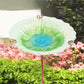 26 Inch Height Glass Birdbath Birdfeeder with Metal Stake Garden Outdoor Green