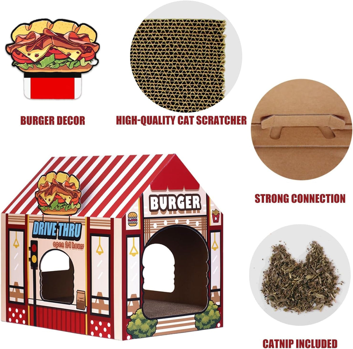 Casa de cartón para gatos con rascador