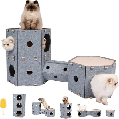 Muzzique Modular Felt Cat House & Tunnel Bed with Cleaning Brush
