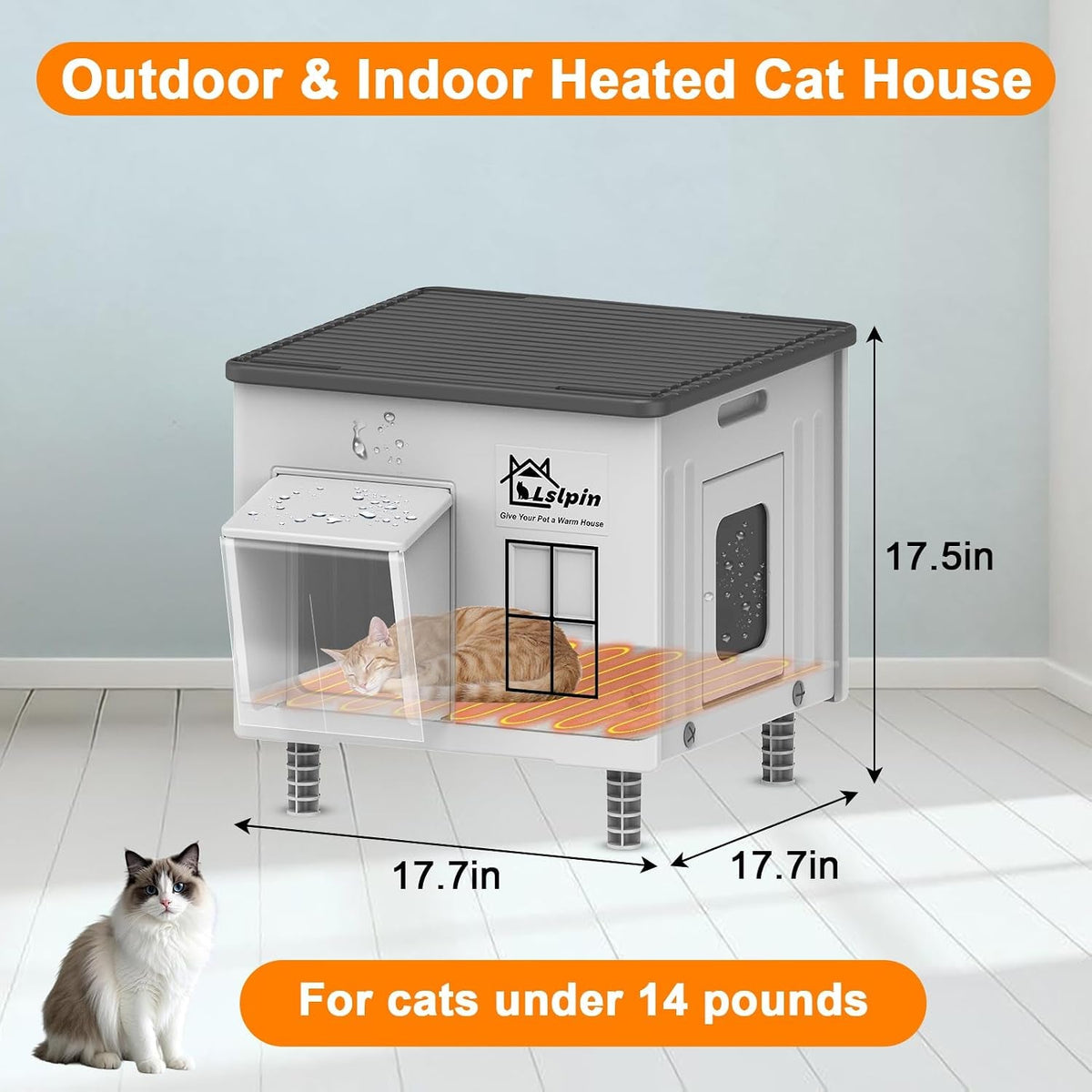 Elevated Insulated Heated Cat House with Escape Door, Standard