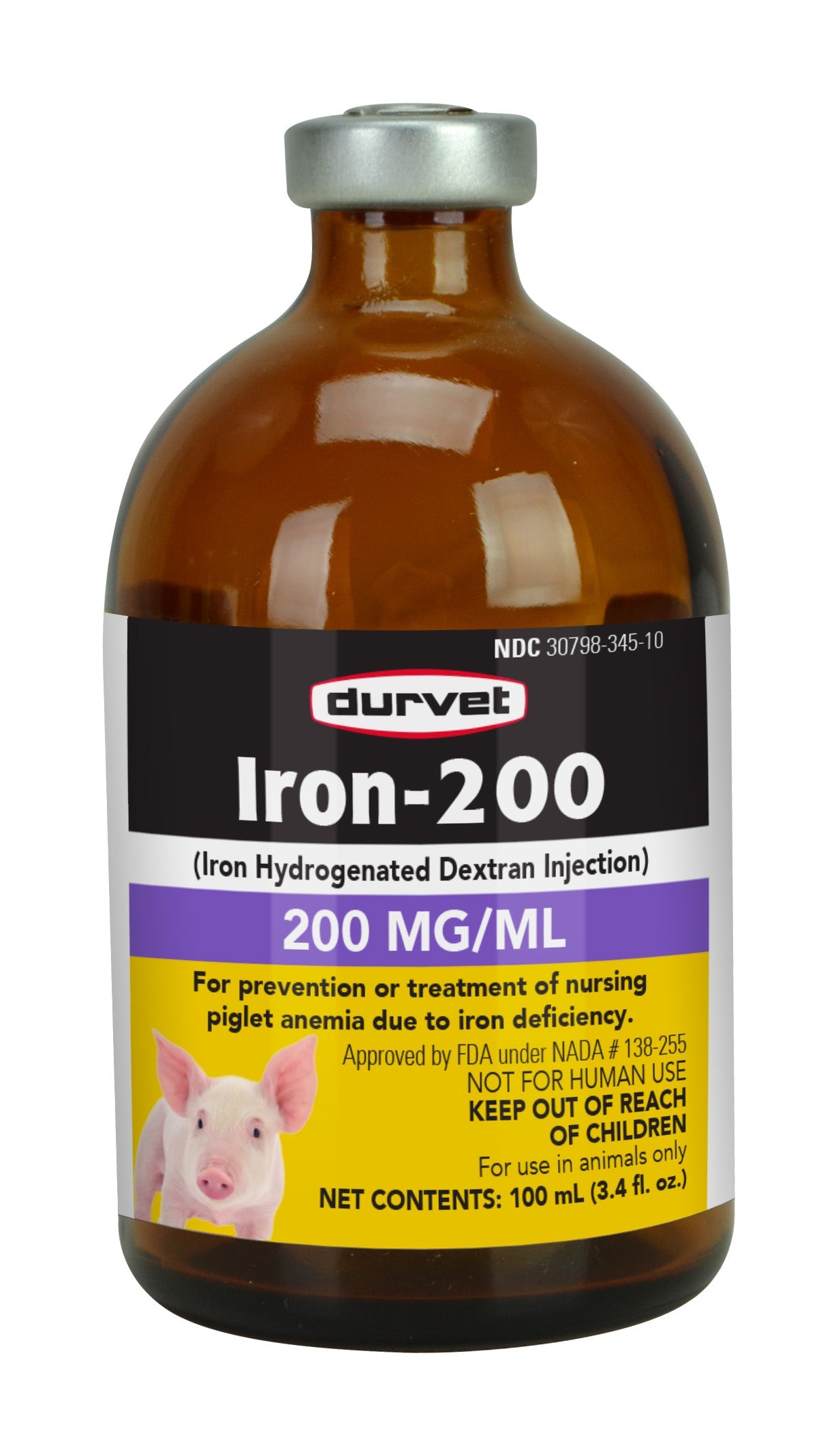 Durvet Iron-200 Injectable Piglet Anemia Prevention Treatment 100mL