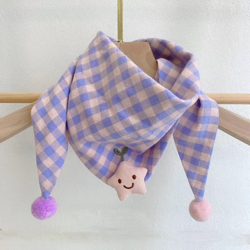 Korean-style Cotton-linen Plaid Childrens Scarf Versatile And Easy To Match
