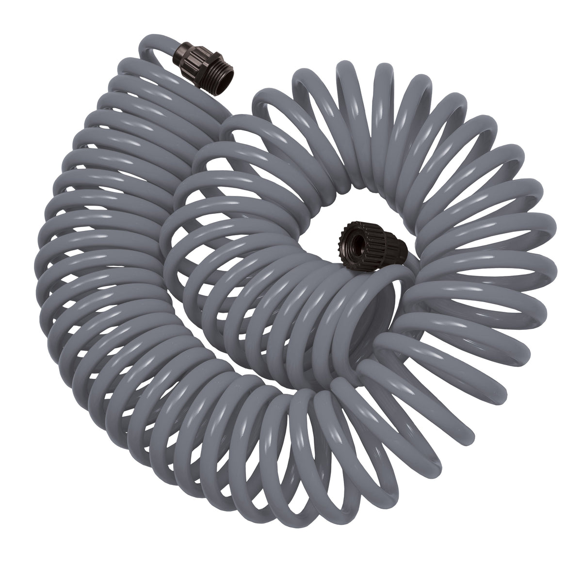 Manguera en espiral gris de 15 m con boquilla de plástico de 8 patrones 27560