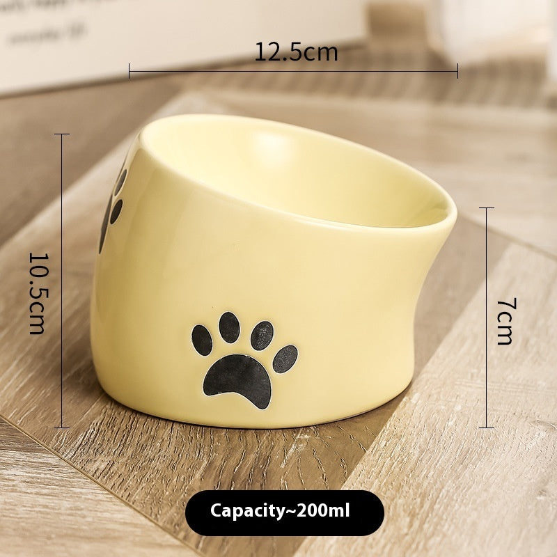 Drinking Water Neck Protection Pet Ceramic Oblique Mouth High Foot Food Basin