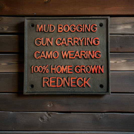 Redneck Pride Cast Iron Wall Sign, Black and Gold Porch Decor