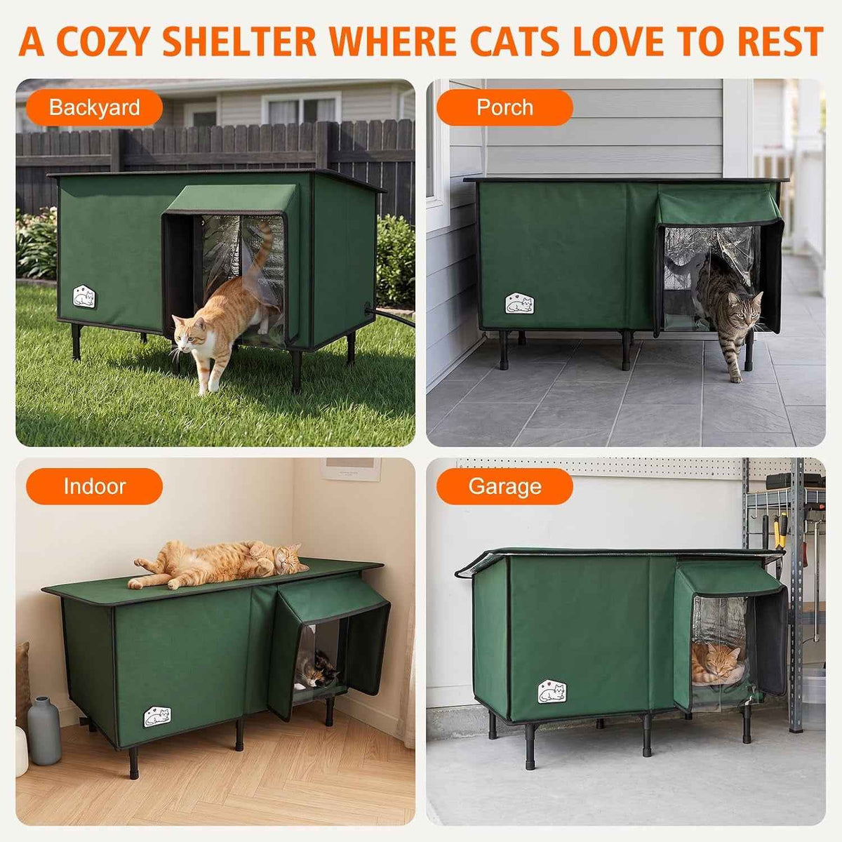 Heated Outdoor Cat House with Slanted Waterproof Roof & Dual Doors