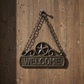 Welcome Hanging Plaque, Cast Iron Rustic Front Door Decor