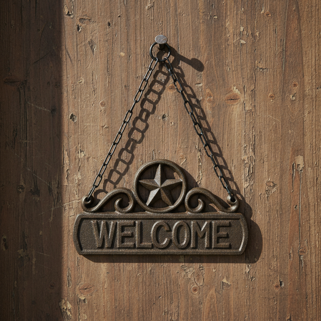 Welcome Hanging Plaque, Cast Iron Rustic Front Door Decor