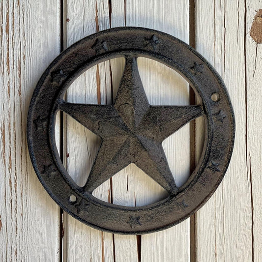 Star Badge Wall Plaque, Cast Iron Western Barn Star Decor