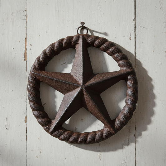 Rope Star Wall Plaque, Western Cast Iron Porch or Patio Decor