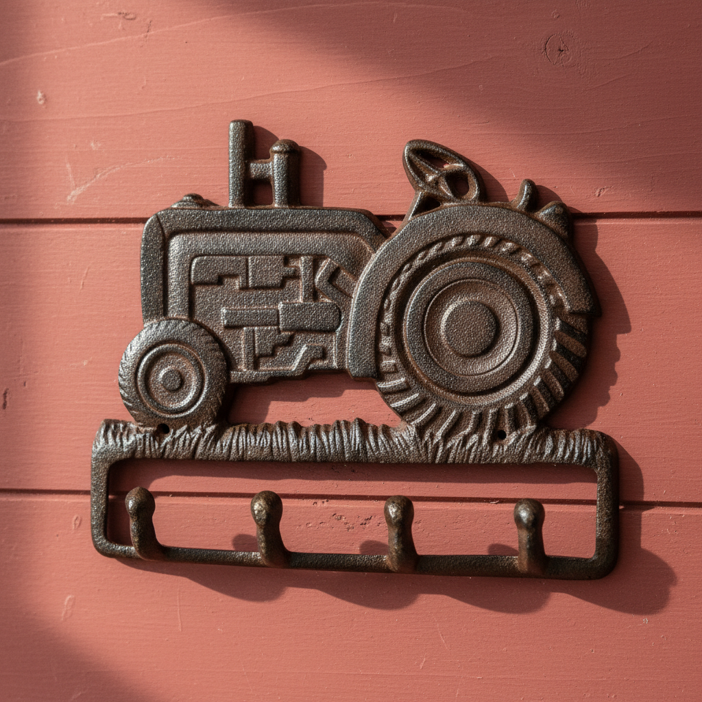 Tractor 4-Hook Wall Rack, Cast Iron for Coats, Hats or Scarves