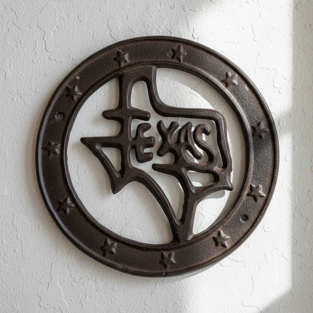 Round Texas Wall Plaque, Cast Iron Lone Star Wall Decor