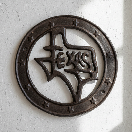 Round Texas Wall Plaque, Cast Iron Lone Star Wall Decor