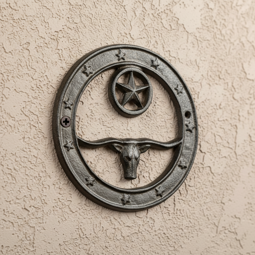 Longhorn and Star Plaque, Western Cast Iron Ranch Wall Decor