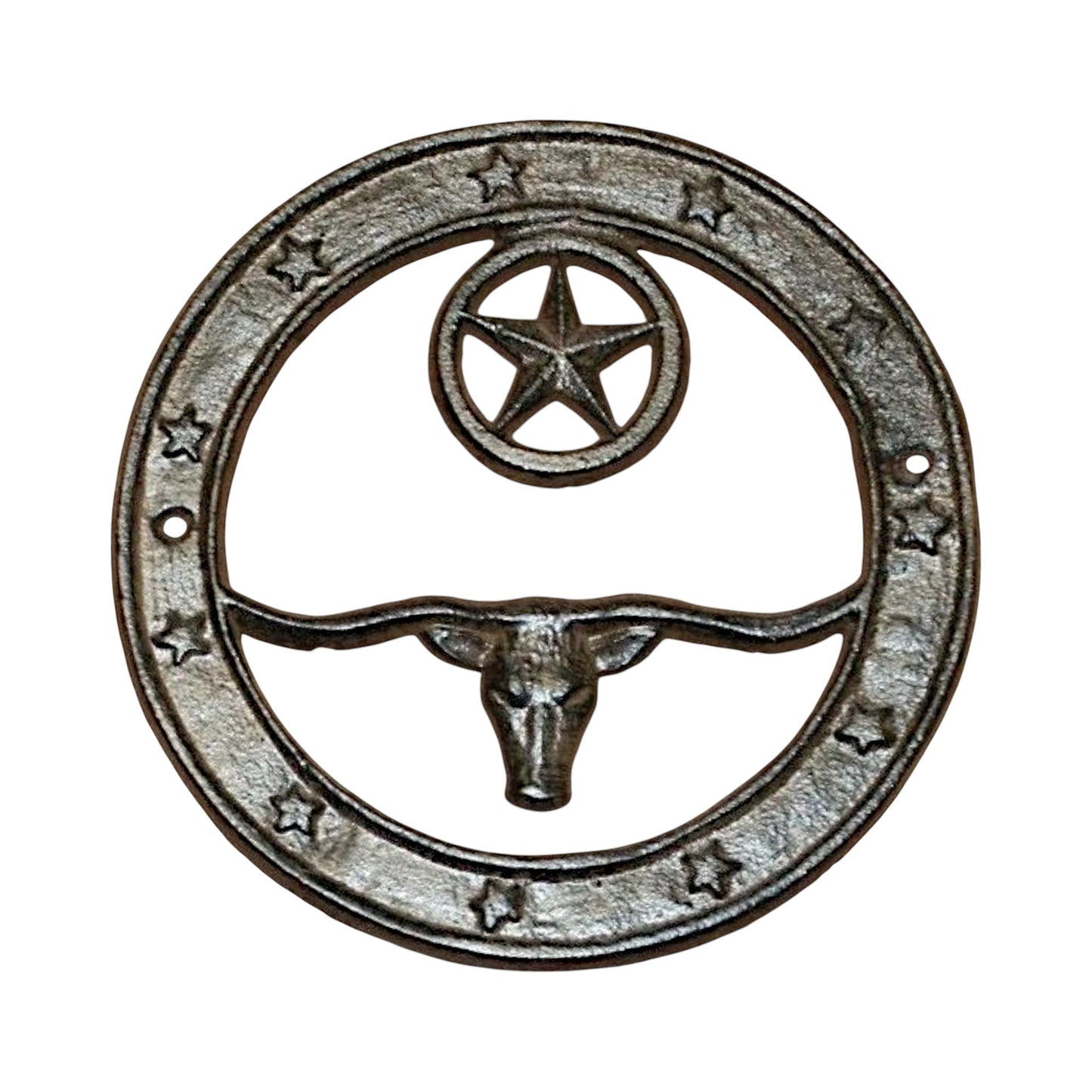 Longhorn and Star Plaque, Western Cast Iron Ranch Wall Decor