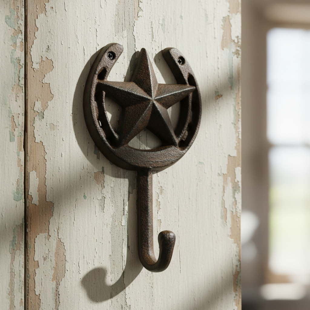 Star and Horseshoe Wall Hook, Cast Iron for Coats, Keys or Leashes