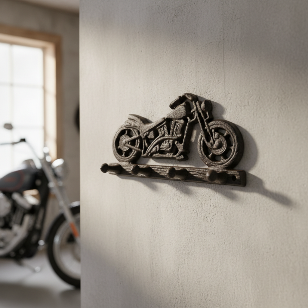 Motorcycle Wall Hook, Cast Iron Garage or Man Cave for Coats or Keys