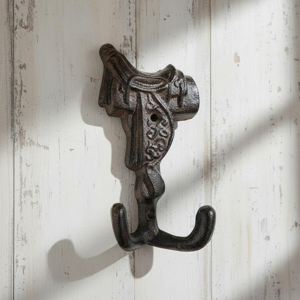 Horse Saddle Wall Hook, Cast Iron Western Ranch for Coats or Hats