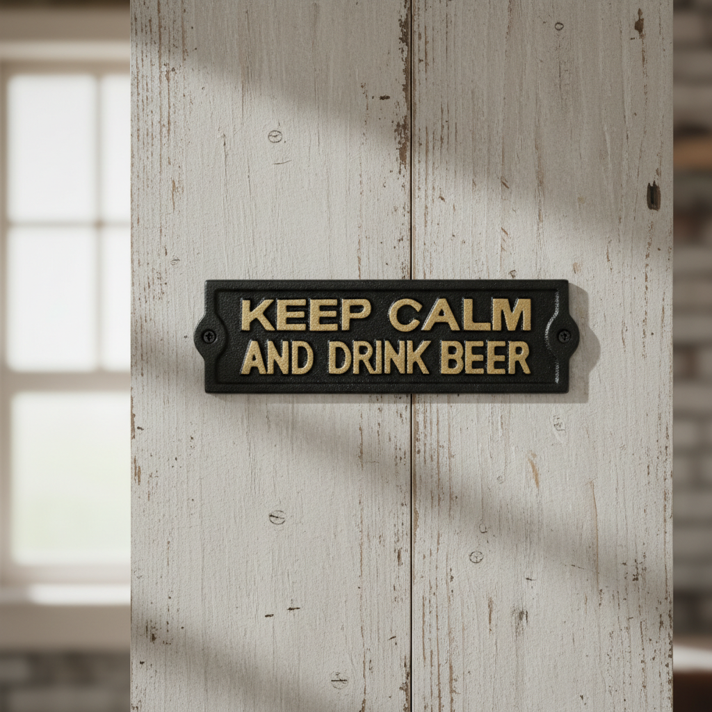 Keep Calm and Drink Beer Cast Iron Wall Plaque, Bar Decor