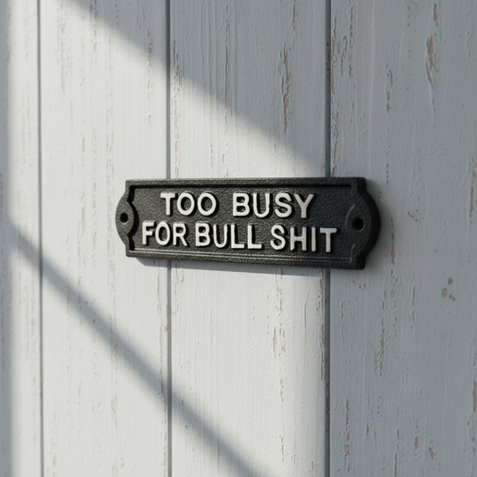 Too Busy for Bullshit Cast Iron Wall Plaque, Humorous Wall Decor