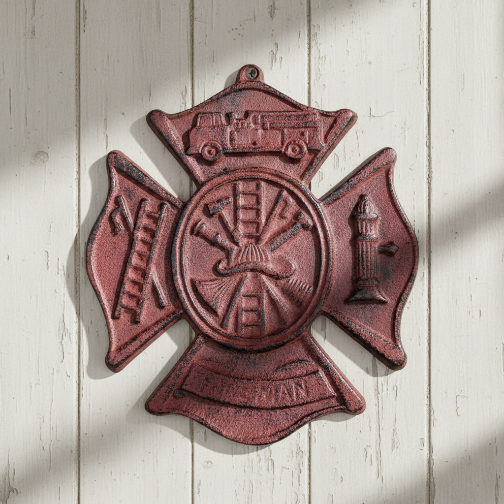 Fireman Tribute Cast Iron Wall Plaque, Patriotic Wall Decor