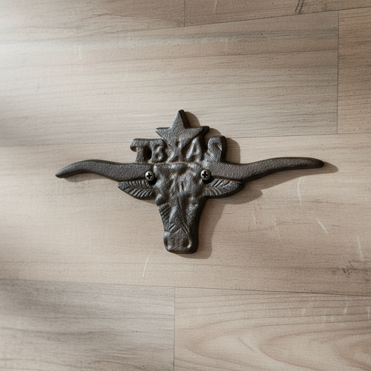 Texas Longhorn Wall Plaque, Cast Iron Western Ranch Decor