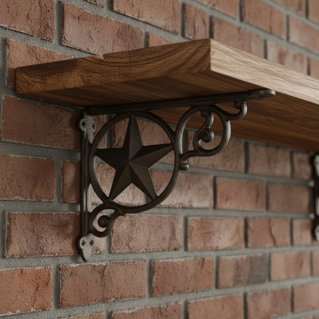 Star Shelf Bracket, Cast Iron Western Wall Mount Shelf Support
