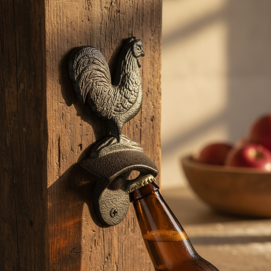Rooster Bottle Opener, Cast Iron Farmhouse Kitchen Bar Tool