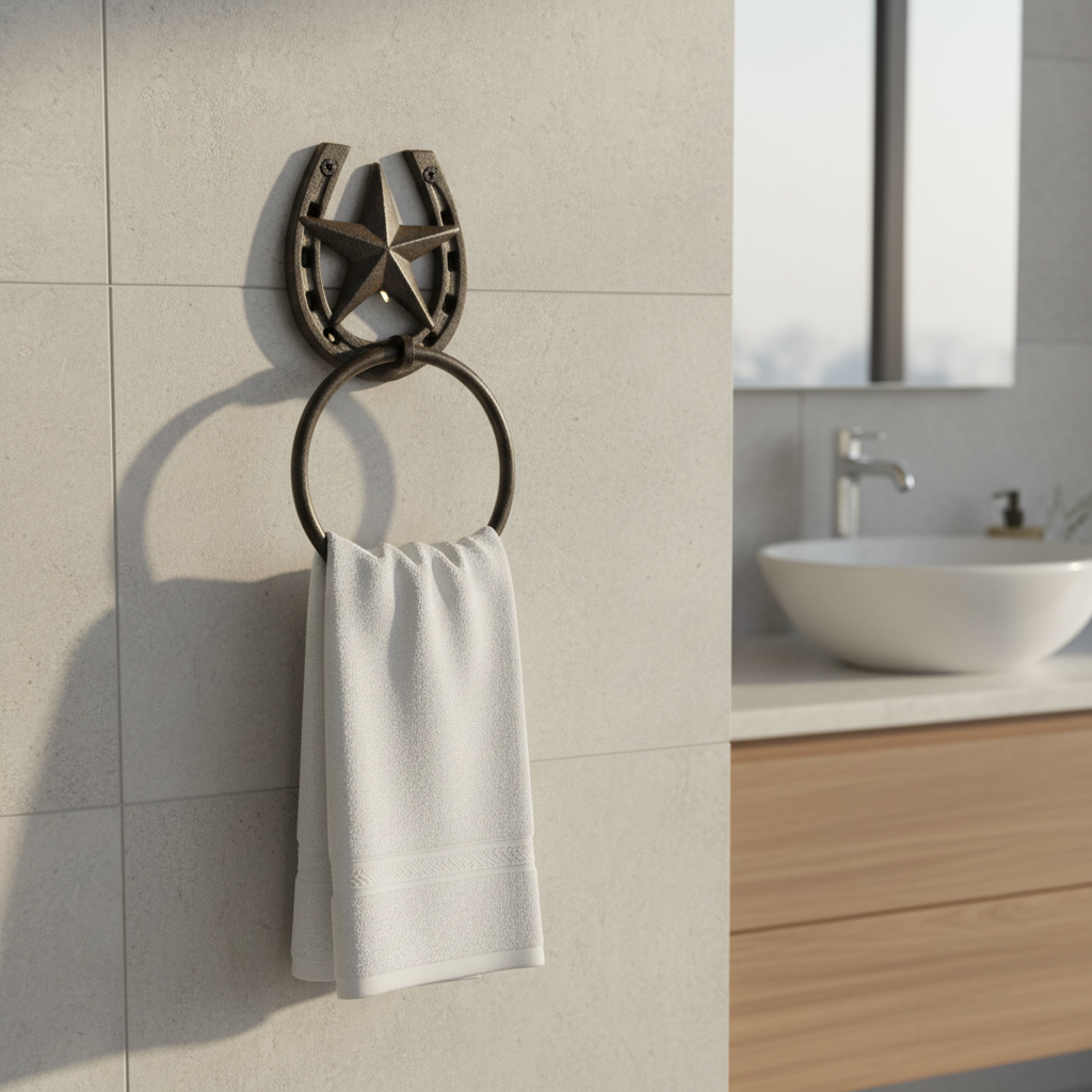 Star and Horseshoe Towel Ring, Western Cast Iron Bathroom Hardware