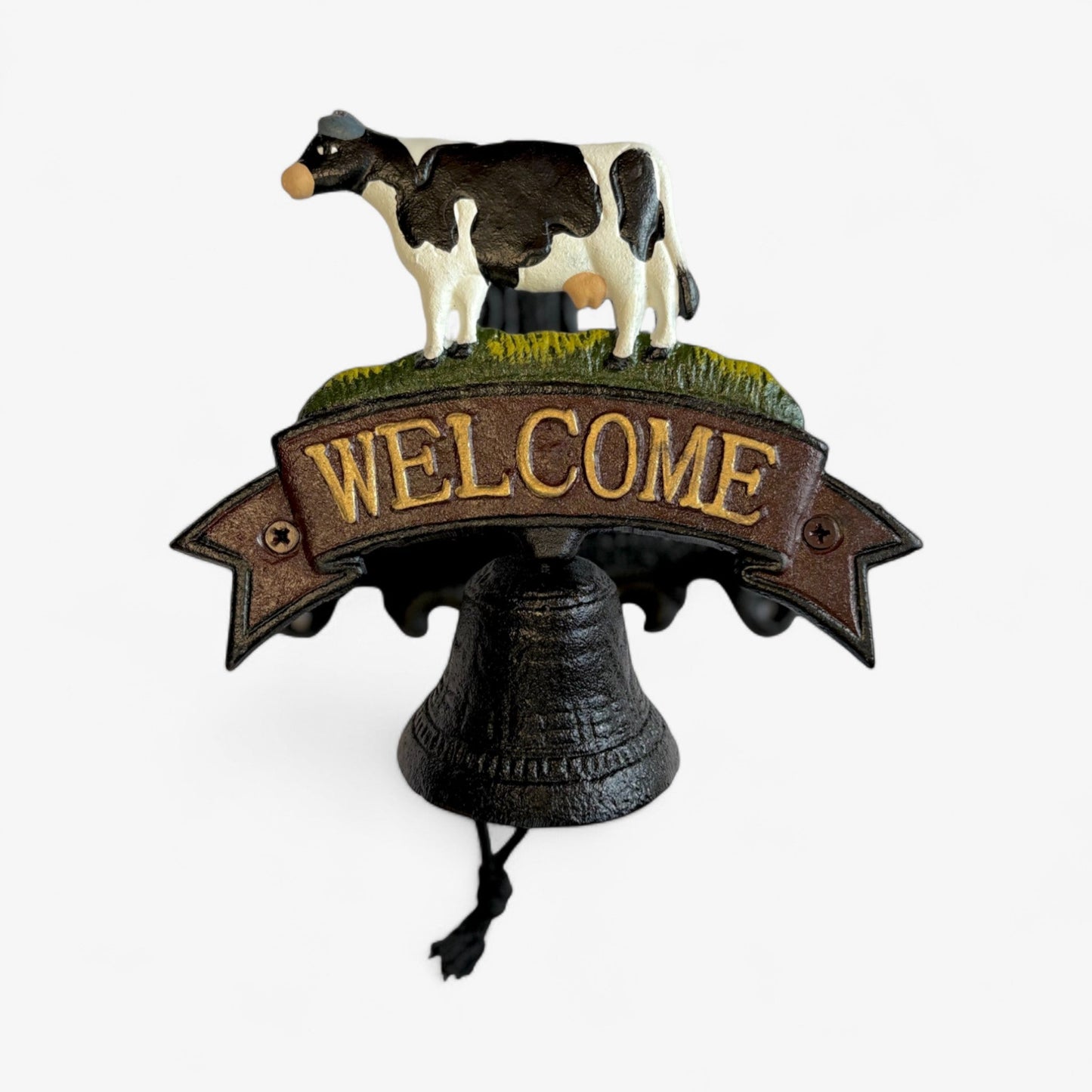 Cow Welcome Bell Sign, Cast Iron Farmhouse Front Door Decor