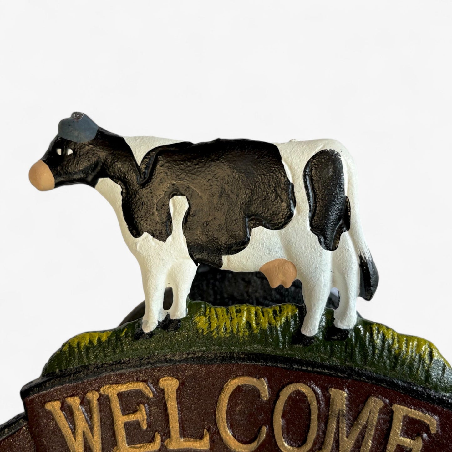 Cow Welcome Bell Sign, Cast Iron Farmhouse Front Door Decor