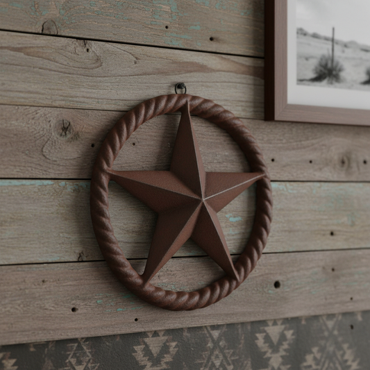 Star with Twisted Ring, Cast Iron Western Wall Plaque Decor