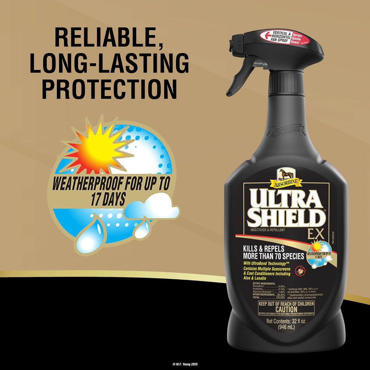 Absorbine UltraShield EX Fly Spray Insecticide Horses Dogs Animals 32 oz.