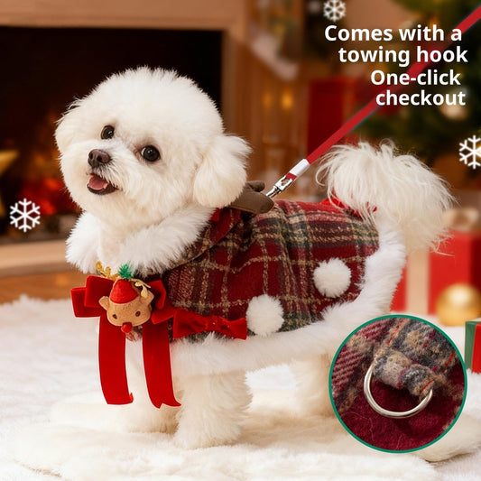 Plaid Christmas Pet Cloak With Fleece Lining