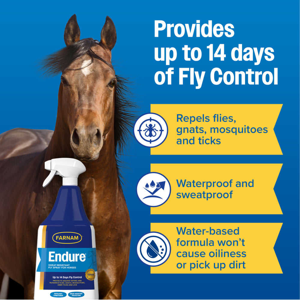 Farnam Endure Horse Fly Spray Sweatproof Extended Horse Protection 32 oz.